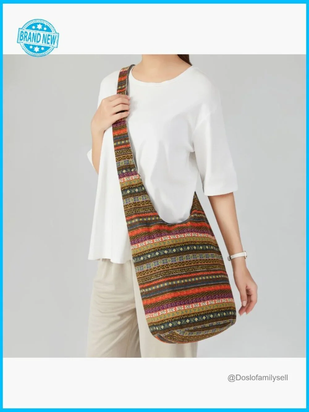 Canvas Hippie Crossbody Bag Boho Hobo Shoulder Bag Large Loose Style